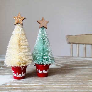 Christmas Tree in Hand Painted Red Metal Bucket