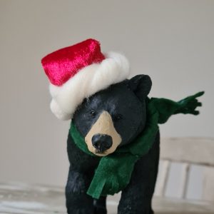 Christmas SALE Gentle Giants Black Bear with Velvet Santa Hat and Green Scarf